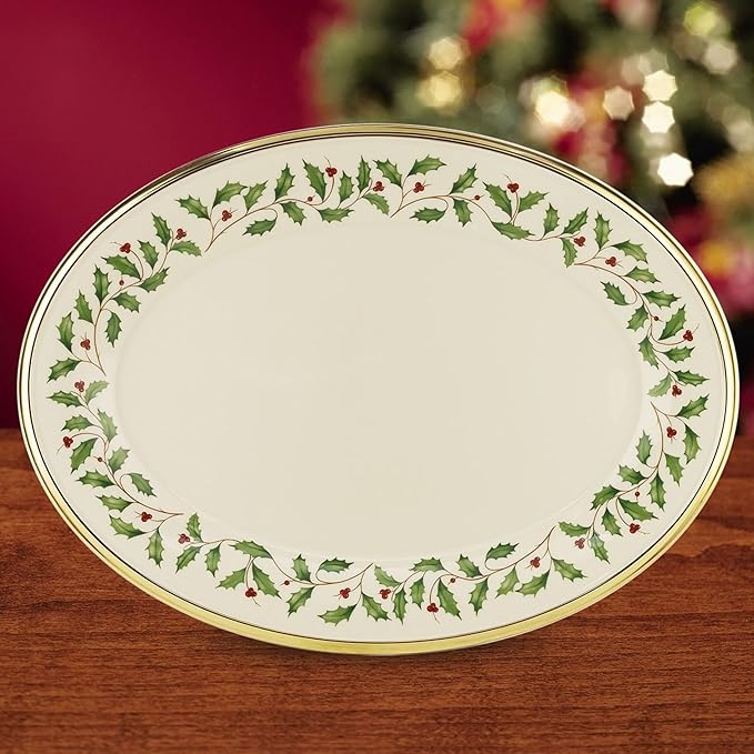 Lenox Serveware, Holiday Serving Platter, Oval Shape, 13-Inch, Ivory, Porcelain Material, Dishwasher Safe, Turkey Platter for Thanksgiving, Winter Hosting, Christmas Serving (Multicolor, 1 Piece)