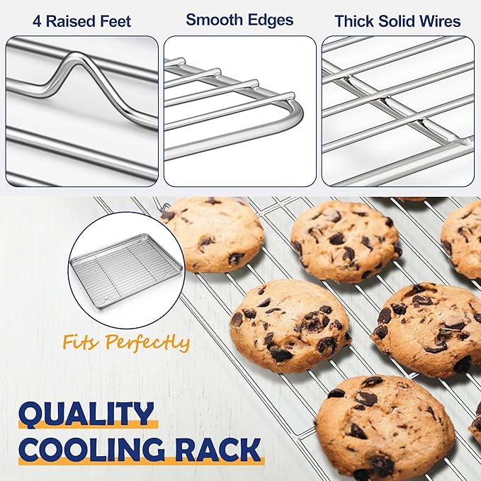 16 Inch Baking Sheet Pan with Rack Set, Joyfair Stainless Steel Toaster Oven Pans Tray & Cooling Racks for Cookie/Jelly Roll/Bacon/Meat, Commercial Metal & Rust-free, Dishwasher Safe