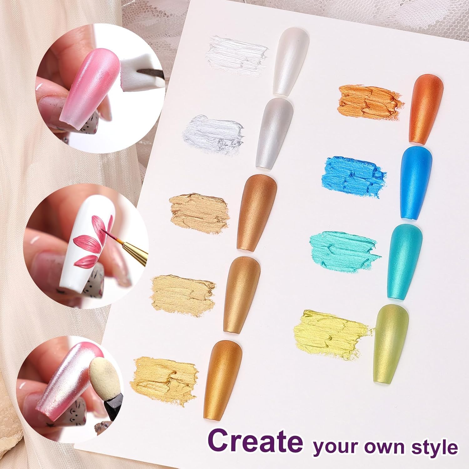 Gradient Painting Gel, 9 Colors Ombre Gel Nail Polish Gold Silver Blue Metallic Effect Sponging for Pigment Pat Aura Nails, French Manicure Soak of UV Home Salon Satin Metal-BrightBean Baby