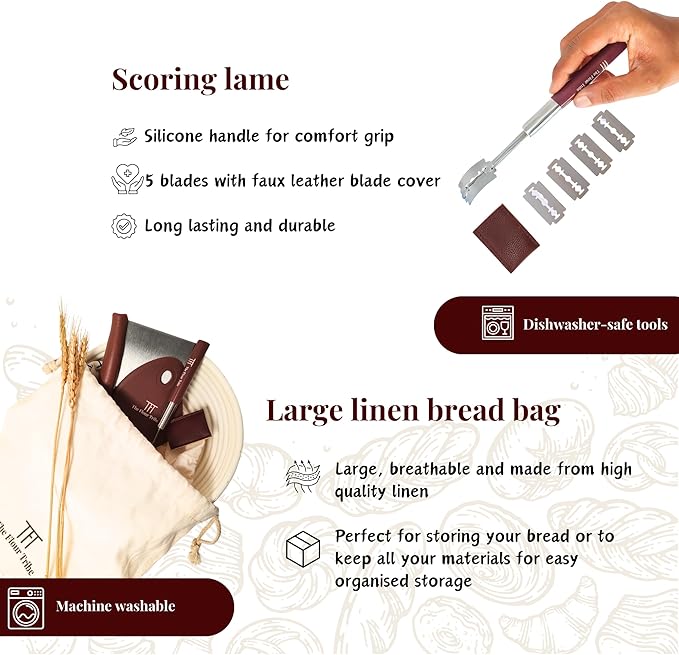 Banneton Bread Proofing Basket: Sourdough Bread Baking Supplies, Sourdough Starter Kit, Bread Making Supplies Tools, Baking Gift Set, 9 inch round rattan Basket, bread bag, dough scraper, scoring lame