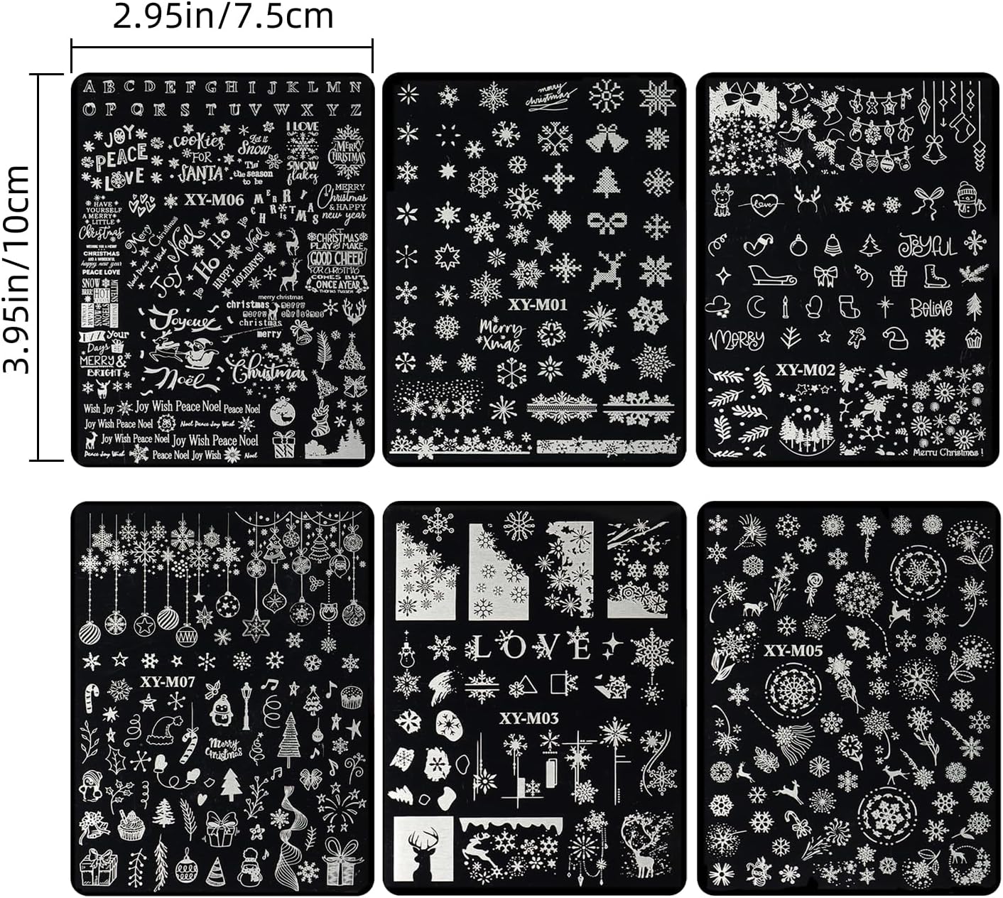 6Pcs Christmas Stamping Plates Set Winter Nail Stamp Kit Xmas Art Image Plates With Snowflakes Tree Bell Snowman Elk Designs DIY Stainless Steel Polish Template-BrightBean Baby