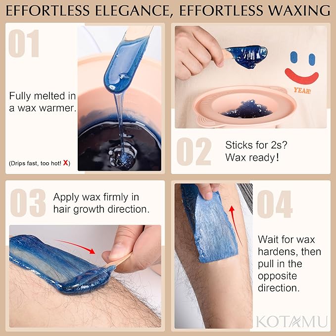KOTAMU Waxing Kit for Women & Men, Professional Wax Warmer for Hair Removal with Silicone Pot, Wax Kit for Coarse Thick Fine Fuzzy Hair & Sensitive Skin, Waxing Warmer for Home Salon Use-BrightBean Baby