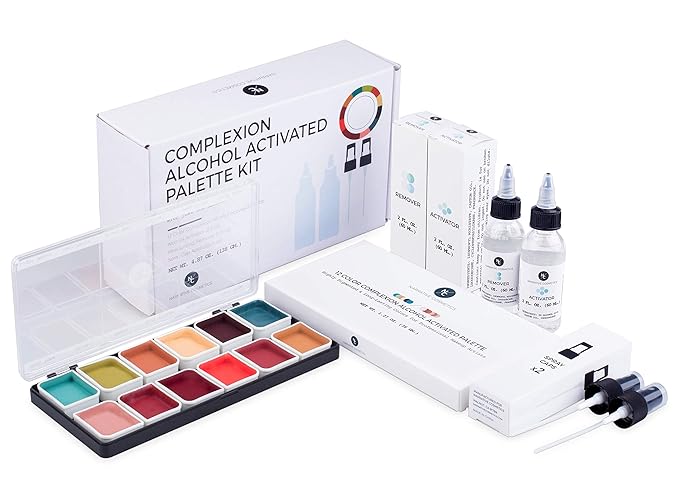 Complexion Alcohol-Activated Palette, Activator, and Remover Kit, Professional SFX Makeup Set-BrightBean Baby