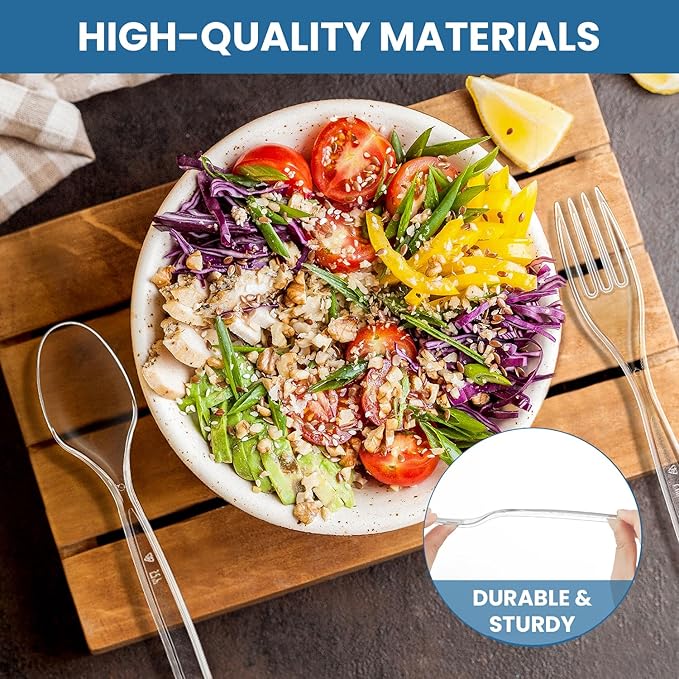 [360 Count] Clear Plastic Utensils 360 Disposable Forks Silverware Bulk Forks Bulk Heat Resistant Heavy Duty Silverware