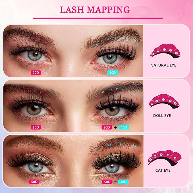 Waltz Lash Clusters Kit - Lash Clusters Lash Extension Kit with Bond and Seal Eyelash Cluster 20D30D40D50D-0.07D Cluster Eyelash Extensions Eyelash Extension Kit DIY at Home-BrightBean Baby