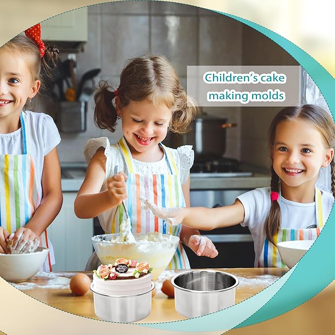 9 Pack 4 Inch Cake Pan Set with 100 Easy Lift Paper Liners Mini Round Cake Pan Stainless Steel Baking Pans for Birthday Wedding Party Oven Dishwasher Safe