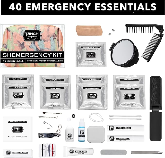 Pinch Provisions Shemergency Kit for Her, 40 Emergency Essential Items, Compact, Multi-Functional Pouch, Gift for Women, Birthday, Bachelorette Parties, and More!-BrightBean Baby