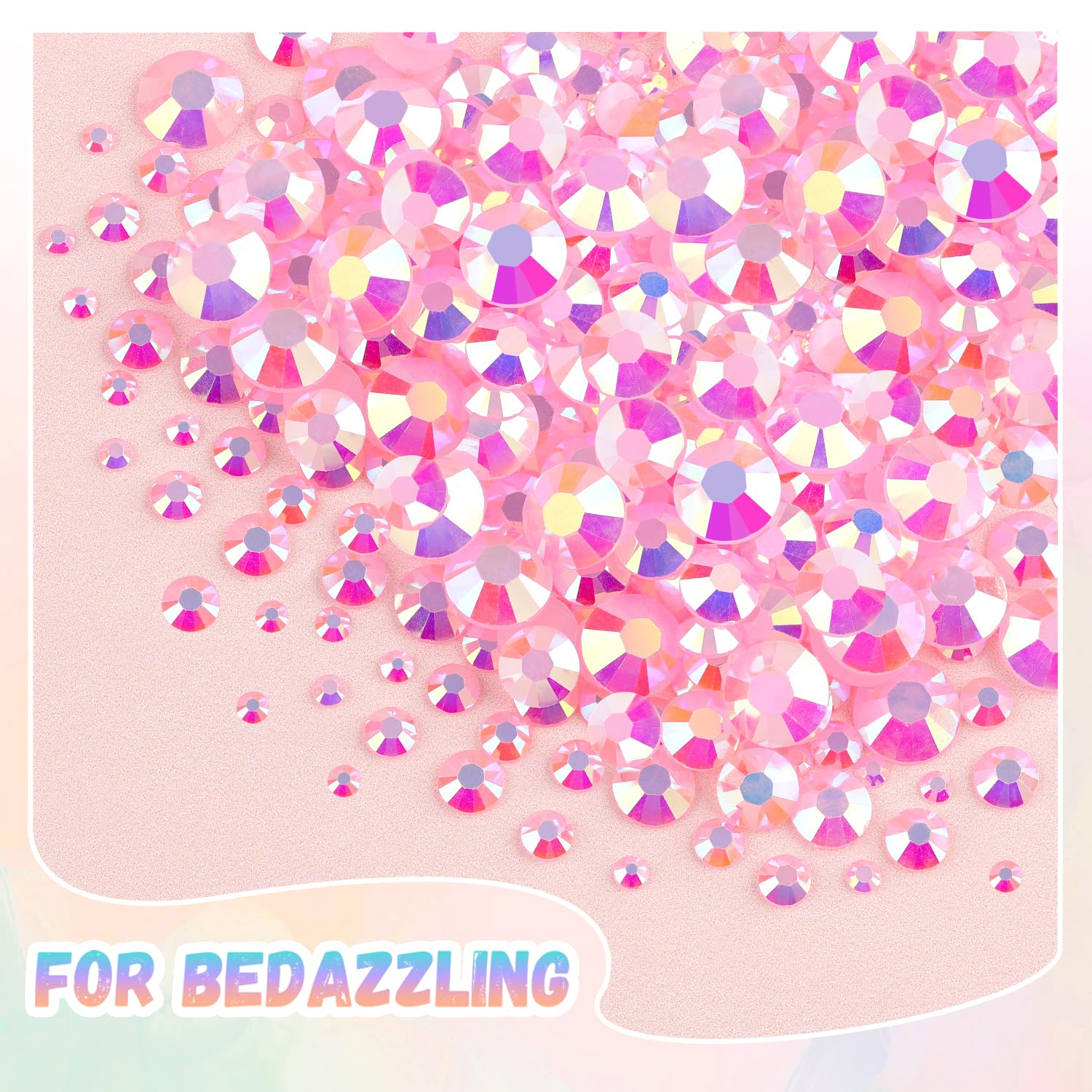 25000Pcs Resin Rhinestones with Tweezers for Crafting, 2-6mm Mixed Sizes (Light Pink AB) Non Hotfix Flatback Gems, Bedazzling Crystal for DIY Crafts Clothing Tumblers Mugs Shoes Decor Nail Art-BrightBean Baby