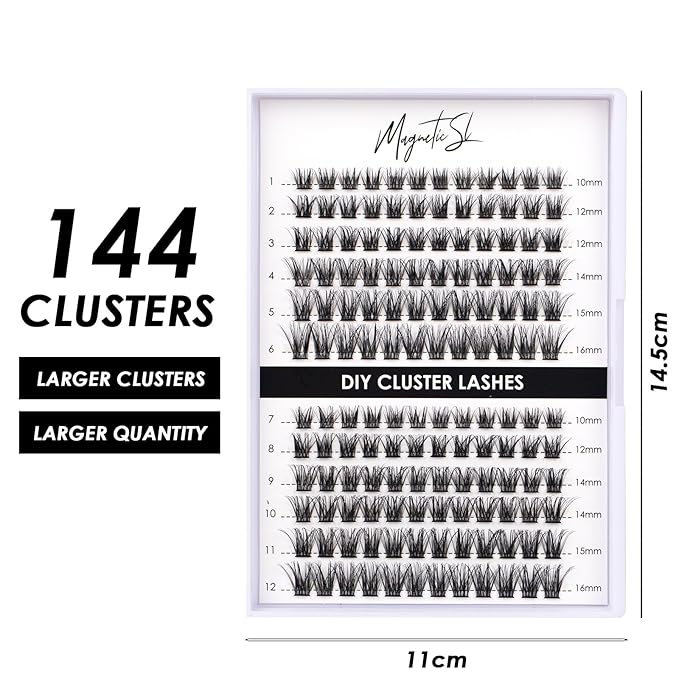Lash Clusters 144 Pcs Individual Lashes Clusters Eyelash Extensions False Eyelashes DIY Lash Extension Reusable False Eyelashes Natural Look Mix 10-16mm C D Curl-DM06-BrightBean Baby