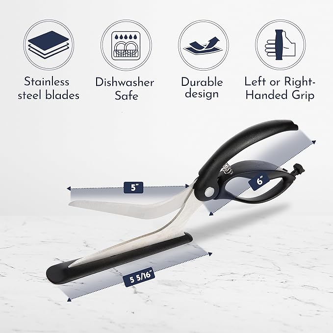 Loftern Pizza Scissors - Non-Stick Pizza Scissors with Firm Grip Base - Food Grade Stainless Steel Pizza Cutter - 5-in-1 Food Slicer & Pizza Server - Durable, Safe & Mess Free