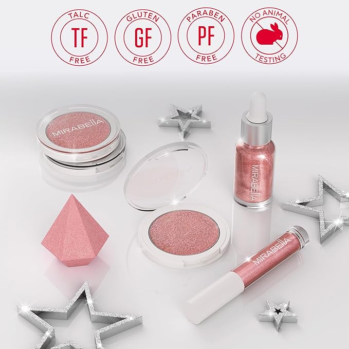 Mirabella 4-Piece Makeup Set for Women & Girls, Illuminizing Holiday Gift Set - Make-Up Set Includes Lip Gloss, Glow Drops, Powder Highlight & Blender Sponge - Talc-Free & Paraben Free Cosmetic Set-BrightBean Baby
