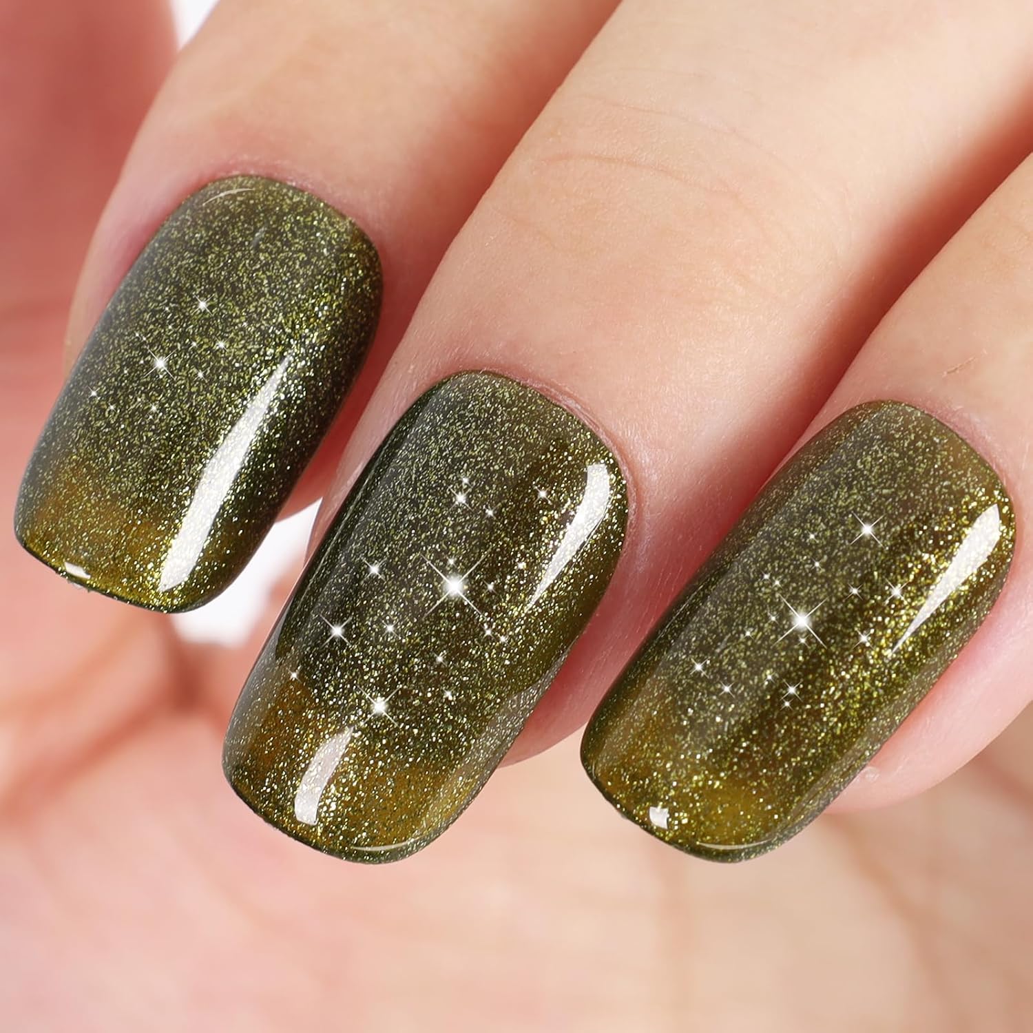 Olive Green Color Glitter Gel Nail Polish,15ml UV/LED Soak Off Sparkly Shimmer Green Gel Polish for Manicure Salon or DIY Nail Art at Home,All Seasion Color Gel - GP0114-BrightBean Baby