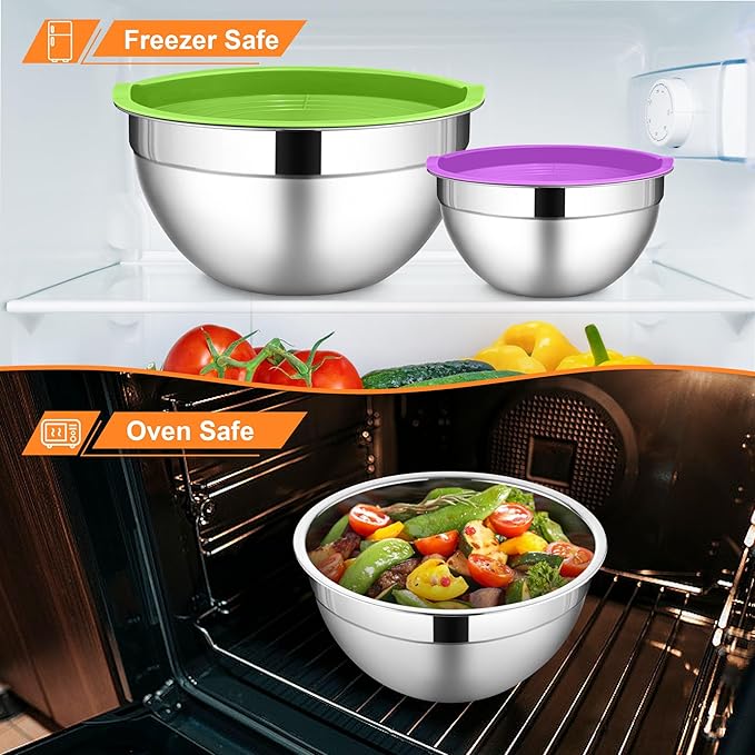 LIANYU Stainless Steel Mixing Bowl Set of 6, Metal Nesting Salad Bowl, Extra Large 7 & 3.5 & 2.5 & 2 & 1.5 & 1QT, Kitchen Bowls for Cooking, Storage, Serving, Dishwasher & Freezer Safe, Multi-Color