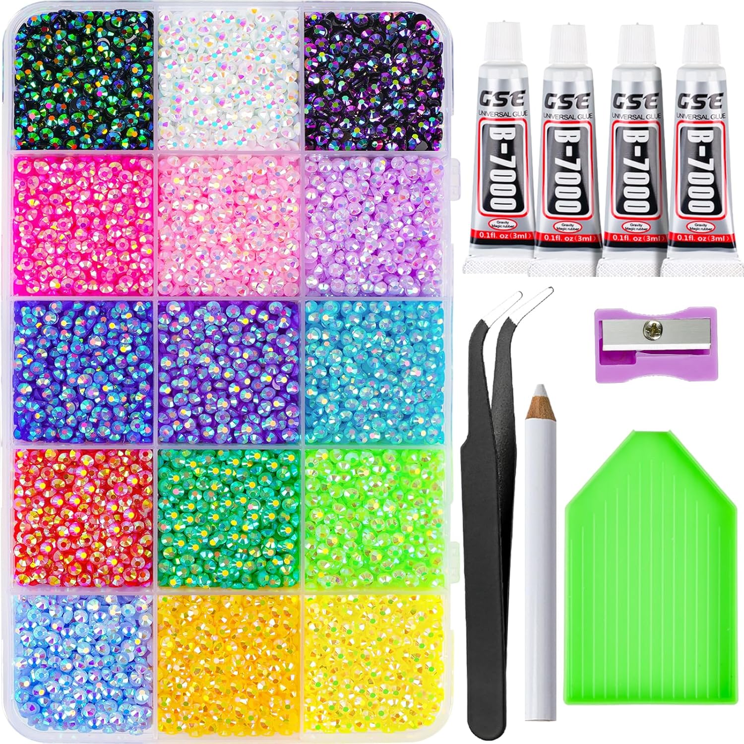 Canvalite 18000PCS Nail Rhinestones for Crafting, Multicolor 3mm Flatback Rainbow Gems, Bedazzling Crystal with 4Pcs 2.5g Jewelry Glue for DIY Crafts Clothing Shoes Nail Art,Stocking Stuffers Gifts-BrightBean Baby
