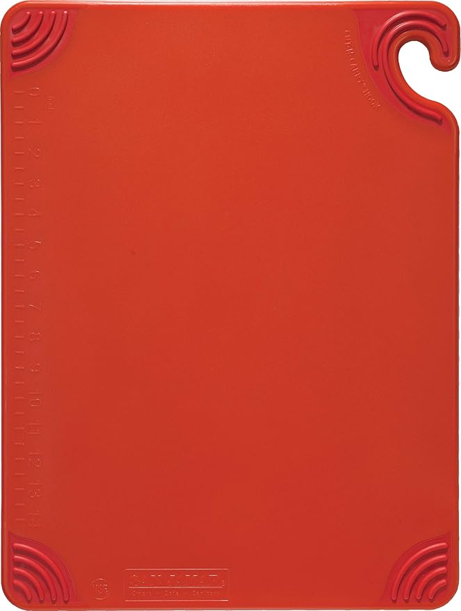 San Jamar Saf-T-Grip Plastic Cutting Board with Safety Hook, 15" x 20" x 0.5", Red