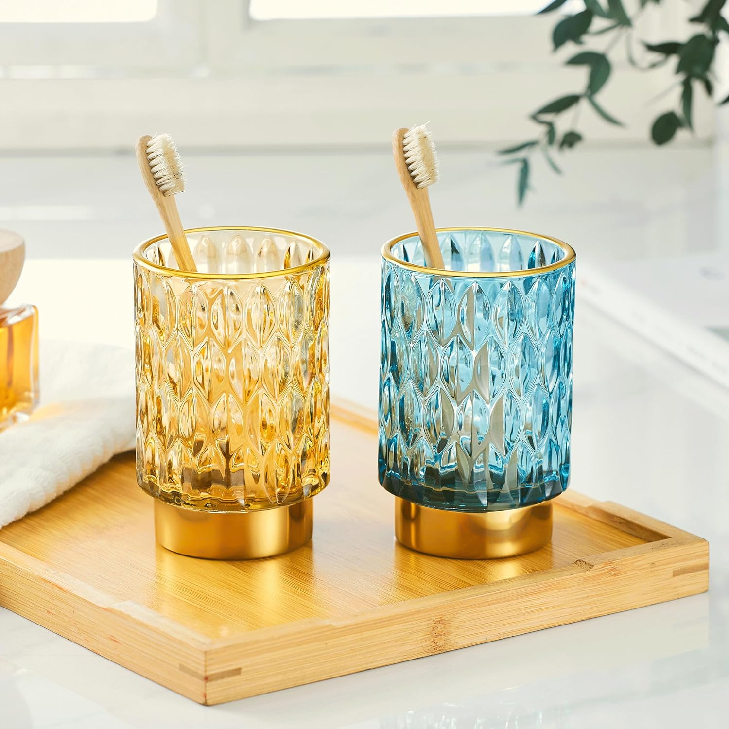 Makeup Brush Holder Organizer,Toothbrush Holders,Desk Pen Pencil Holder,Multifunctional Vintage Glass Brush Cup（A39-2-US）-BrightBean Baby