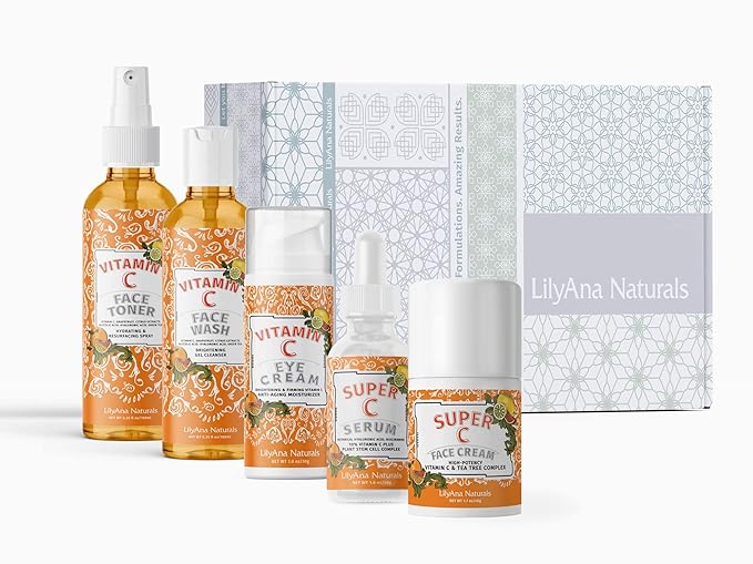 LilyAna Naturals Vitamin C Skincare Gift Set - Brightening and Anti-Aging Skin Care Products - Vitamin C Serum and Hyaluronic Acid - 5 Piece Set-BrightBean Baby