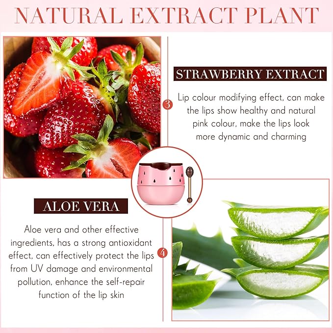 12 Pcs Bee Lip Balm Honey Pot with Brush Propolis Lip Mask Overnight, Moisturizing Hydrating Lip Sleeping Mask Prevention Dry and Cracked(Honey+Strawberry)-BrightBean Baby