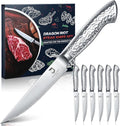 DRAGON RIOT Steak Knives Set of 6 Serrated Edge Steak Knife Set Japanese Stainless Steel Dinner Knife Diswasher Safe Steak Knives with Gift Box
