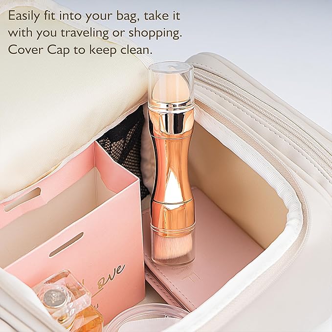 kullder 4 in 1 Makeup Brush Travel Makeup Brushes Blend Sponge, Eyebrow, Eyeshadow & Blush Brushes for Foundation Concealer Double Ended Makeup Brush with Powder Puff Women Ideal Gifts-BrightBean Baby