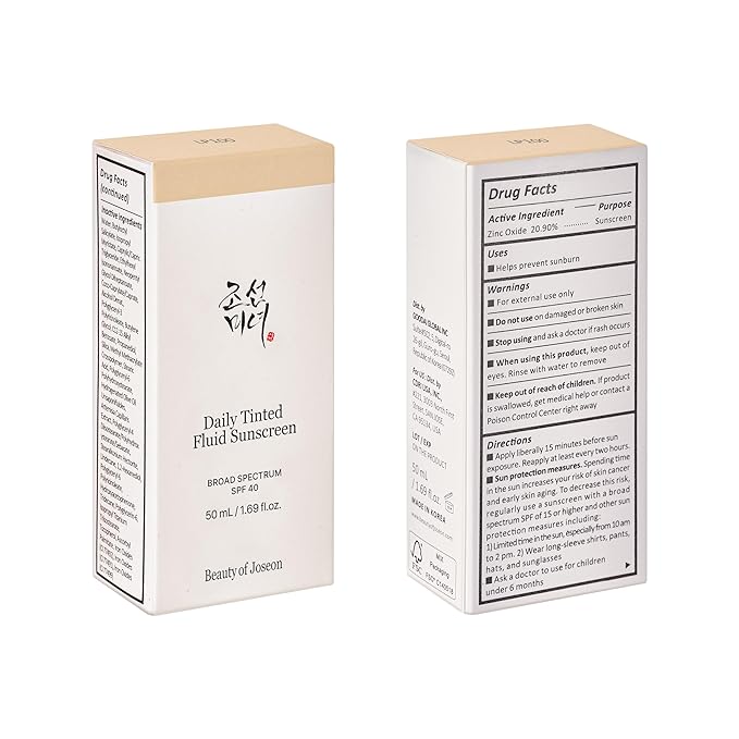 Beauty of Joseon Daily Tinted Fluid Sunscreen 12 Shades for Face Moisturizing Broad Spectrum SPF 40 Korean Skincare 50ml, 1.69 fl.oz #LP100-BrightBean Baby