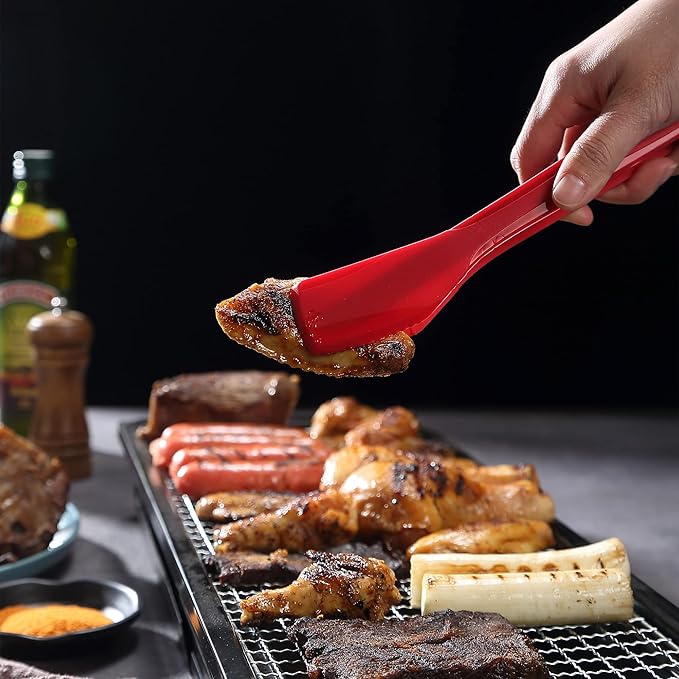 Mu&Ti Silicone Kitchen Tongs 11 Inch Spatula Silicone Toast Tongs Salad Tongs for Cooking Salad BBQ Serving Toast Grilling Locking Frying Baking Steak(Red)