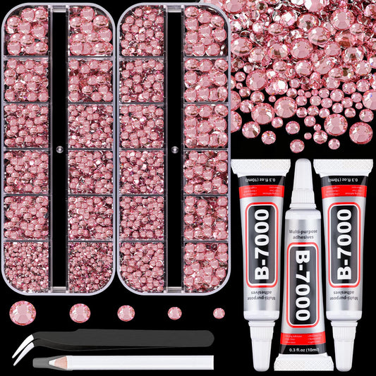 Resin Rhinestones for Crafting with B7000 Jewelry Glue, 2 Boxes Dark Pink Flatback Crystals with 3Pcs 10ml Glue for Bedazzling Crafts DIY Nail Art Makeup，Non Hotfix Gems for Clothing Shoes-BrightBean Baby