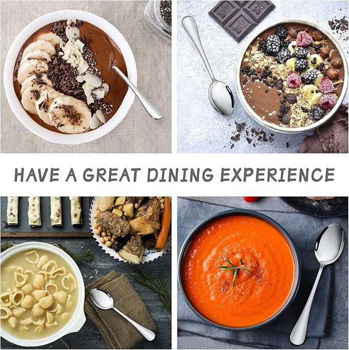 SANTUO Forks and Spoons Set, 6PCS 7.3" Salad Forks and 6PCS 7.3" Soup Spoons, Stainless Steel Silverware set of 12, Mirror Polished & Dishwasher Safe