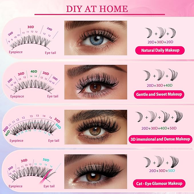 Waltz Lash Clusters Kit - Lash Clusters Lash Extension Kit with Bond and Seal Eyelash Cluster 20D30D40D50D-0.07D Cluster Eyelash Extensions Eyelash Extension Kit DIY at Home-BrightBean Baby
