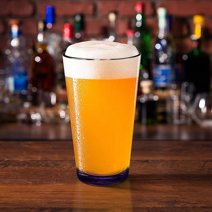 DISCOUNT PROMOS Arc Pint Glass 16 oz. Set of 10, Bulk Pack - Beer Glasses, Heavy Duty Drinkware - Purple