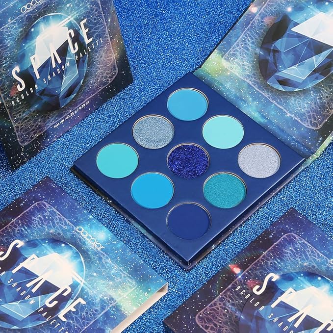 docolor Eyeshadow Palette 9 Colors Blue Eyeshadow Gemstone Shadow Palette Highly Pigmented Mattes Shimmers Smokey Glitter Cream Colorful Powder Blendable Long Lasting Waterproof Makeup Palette-BrightBean Baby