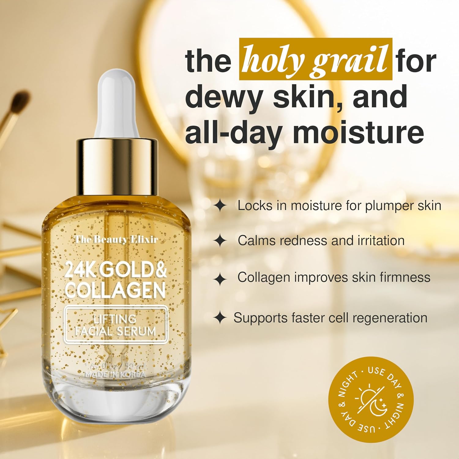 Collagen Serum For Face with 24k Gold - Dermatologist Tested - Anti Aging, Ultra Hydrating, Fine Lines & Wrinkle Treatment - Clean Beauty Korean Skin Care for All Skin Types - 1.69oz-BrightBean Baby