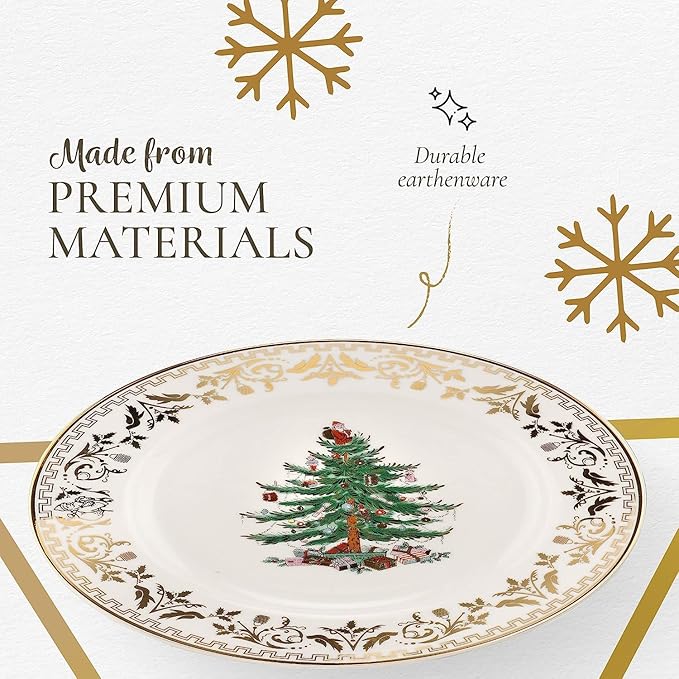Spode Christmas Tree Gold Salad Plate, 8-Inch Porcelain Dinner & Appetizer Plate, Christmas Dinnerware, Microwave & Dishwasher Safe, Festive Collectible Seasonal Dining Plate