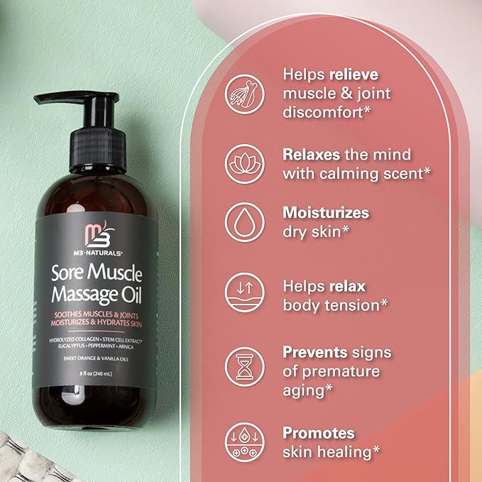 Arnica Sore Muscle Massage Oil for Massage Therapy - with Collagen Stem Cells Arnica and Menthol - Multipurpose Instant Absorption Full Body Massage Oil by M3 Naturals (Pack of 2)-BrightBean Baby