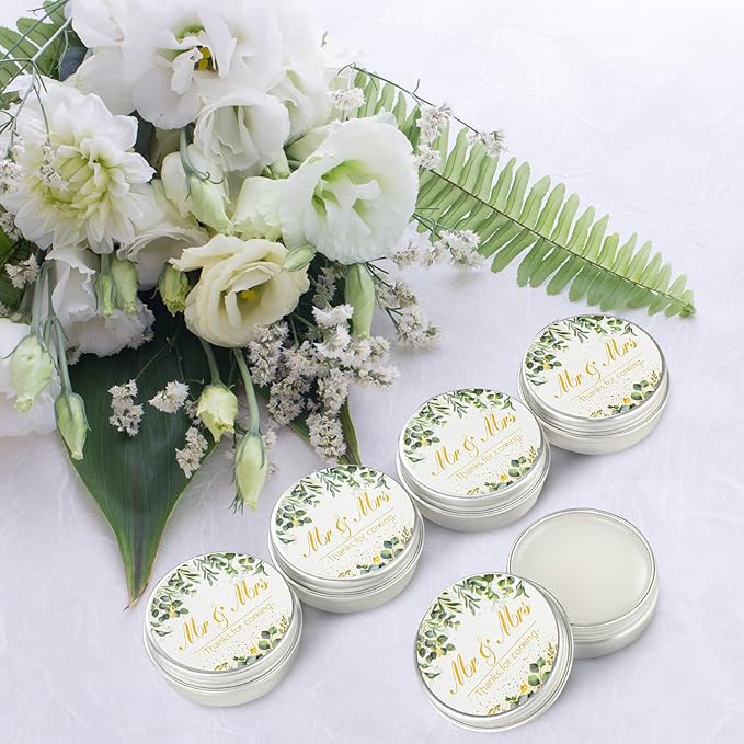 40 Pieces Bridal Shower Lip Balm Bulk Wedding Favors Lip Balms Mr and Mrs Thanks for Coming Wedding Party Gift for Guest Girl Bride Women Travel Birthday, 0.34 Oz, White (Eucalyptus Style)-BrightBean Baby
