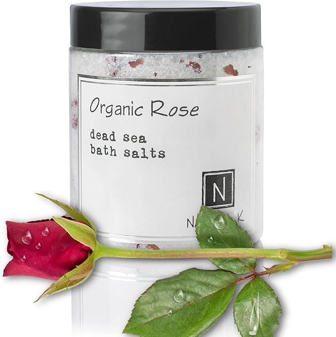 Organic Rose Bath Salts by Nabila K - Dead Sea Salt & Epsom Salt Scrub & Soak - Exfoliates & Hydrates Skin, Botanical Essential Oils - Bubble Bath Accessories for All Skins Types, 8 oz-BrightBean Baby