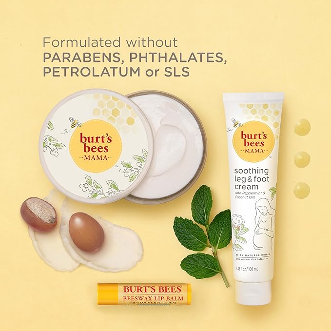 Burt's Bees Pregnancy Essentials Gifts Set, 3 Giftable Baby Shower Products & Must Have Baby Registry Items, Nourishing Skincare - Mama Belly Butter, Original Lip Balm, Leg & Foot Cream-BrightBean Baby