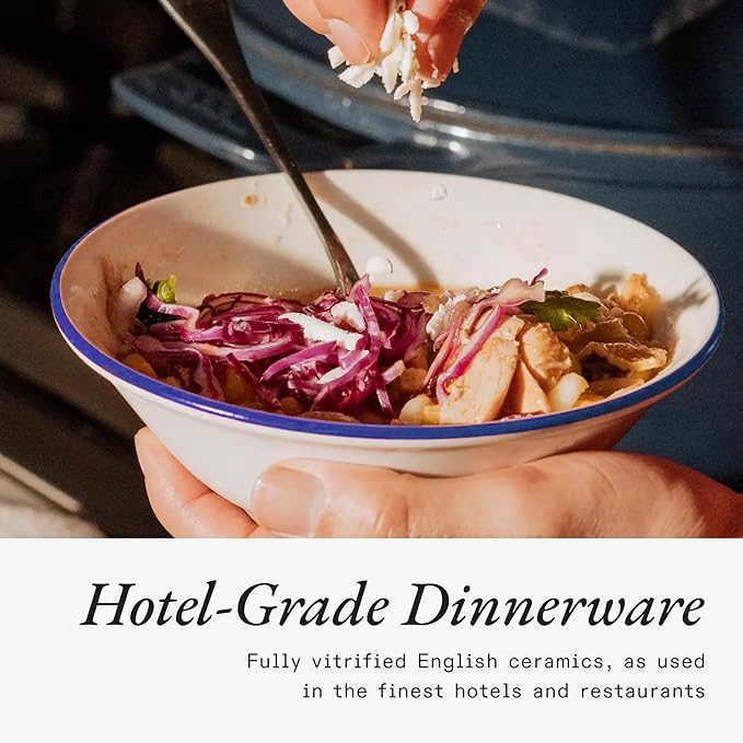 Made In Cookware - Set of 4 - Side Bowls - White With Navy Rim - Porcelain - Crafted in England