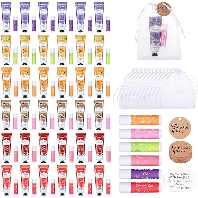 36 Set Thank You Gifts for Employee Hand Cream and Lip Balm Bulk Set with Organza Bag Thank You Card Hand Lotion Appreciation Gift Set for Women Men Coworkers Volunteer-BrightBean Baby