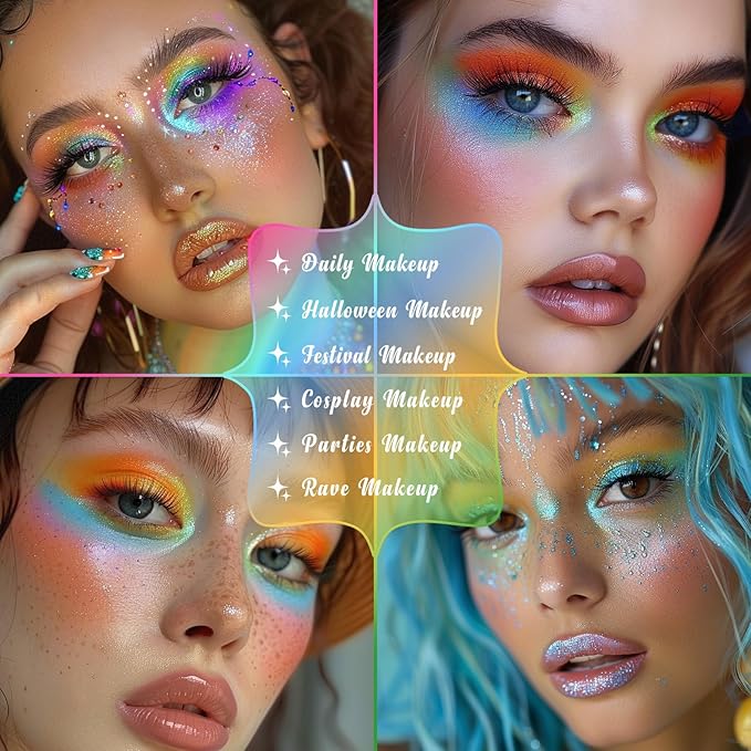 UCANBE Colorful Eyeshadow Palette Makeup Set, 2pcs 15 Shades Matte Shimmer Vibrant Neon Rainbow Pastel Eye Shadow Pallet with Soft Double Ended Brush, Summer Vibe Pigmented Blendable Eye Make Up Kit-BrightBean Baby