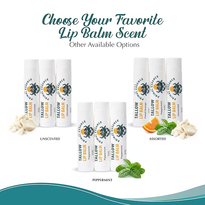Moisturizing Tallow Lip Balm – Grass-Fed Beef Tallow with Organic Coconut Oil, Beeswax, and Vitamin E – Sweet Orange – Lip Balm Set – Travel Essential – 3-Pack-BrightBean Baby