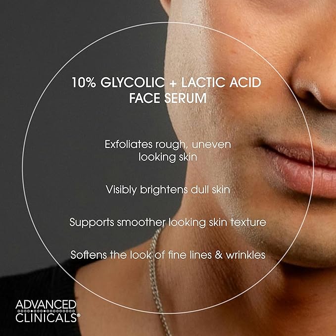 Advanced Clinicals Exfoliating 10% Glycolic Acid Serum For Face + Lactic Acid | Facial Exfoliant AHA + Salicylic Acid Serum To Improve Look Of Large Pores, Uneven Skin Tone, & Dark Spots, 1.75 FL Oz-BrightBean Baby