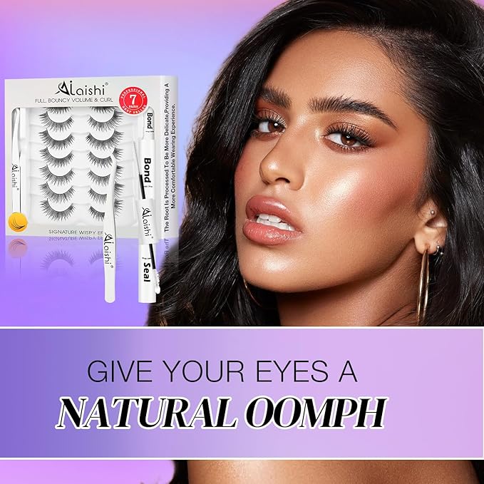 Wispy False Eyelashes Kit With Bond, Seal and Tweezer, 7 Pairs Natural Look Fake Cat Eye Lashes Strips Thin Band Extensions Waterproof Easy Eyelashes for Beginners DF2-BrightBean Baby