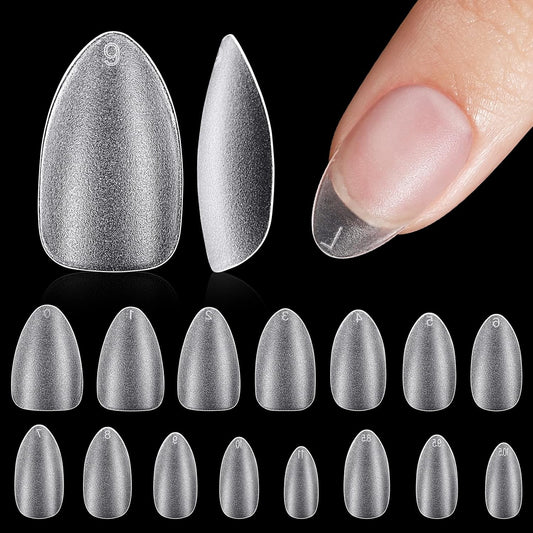 TOMICCA Short Almond Nail Tips, Acrylic Soft Full Coverage Fake Nailsfor Extension Manicure, Double-sided Matte Press on Nail Tips for Home DIY Art Women Girls-BrightBean Baby