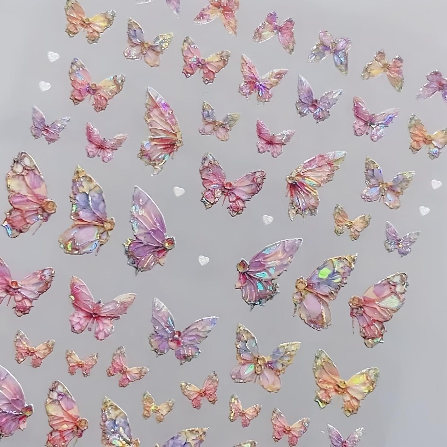2 Sheets Butterfly Nail Art Stickers 5D Embossed Self-Adhesive Pink Aurora Sparkling Butterfly Nail Decals Designs for Women Girls DIY Nail Decoration-BrightBean Baby