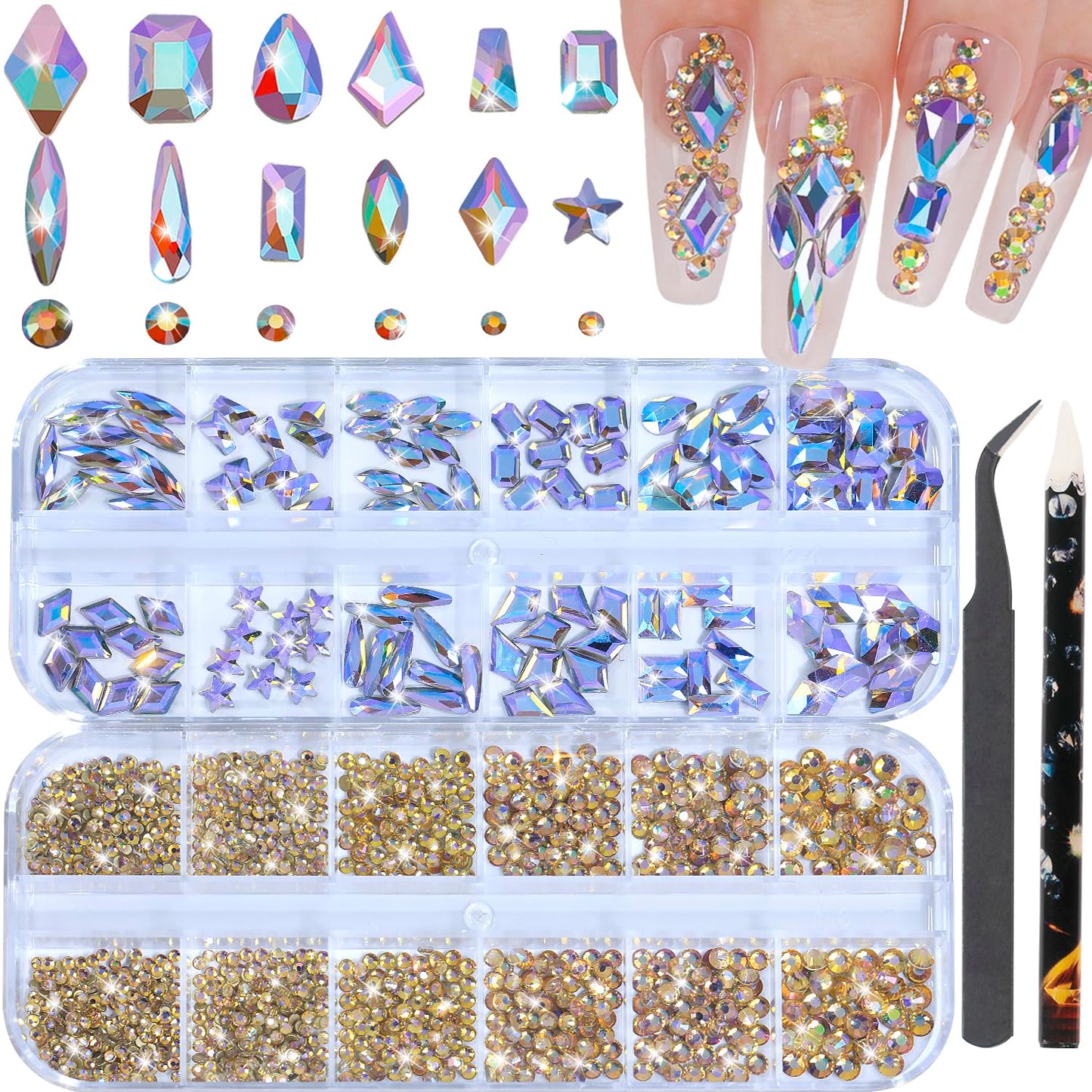 HNUIX Nail Rhinestones - 3D Multi Shape Size Crystal, Phantom Purple Nail Gems, Flat Back, with Kit, for Nail Art, DIY Decorations-BrightBean Baby