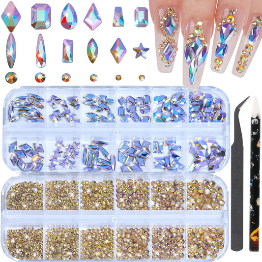 HNUIX Nail Rhinestones - 3D Multi Shape Size Crystal, Phantom Purple Nail Gems, Flat Back, with Kit, for Nail Art, DIY Decorations-BrightBean Baby