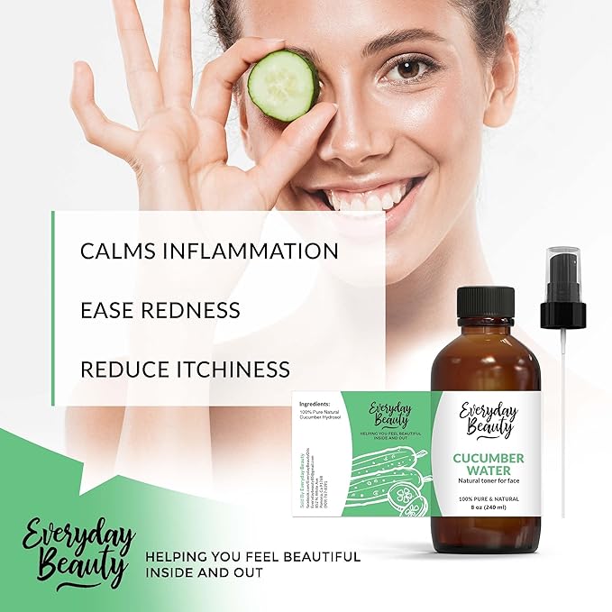 Cucumber Hydrosol Facial Toner - All Natural Hydrating Spray Mist for Face and Hair - 100% All Natural Cucumber Water Hydrosol 8oz with Fine Mist Cap-BrightBean Baby