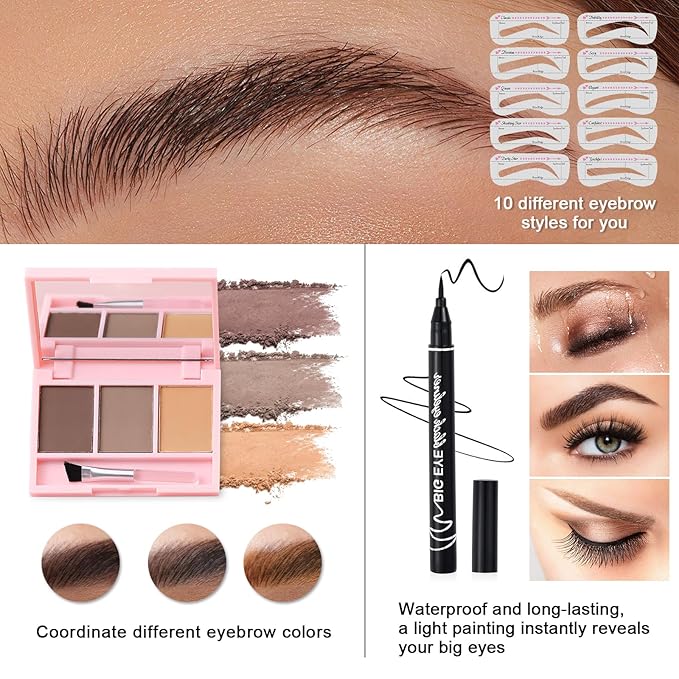 Makeup Kit for Teens Girls, Makeup Present Set for Women, Makeup Full Kit for Beginners, Mini Makeup Bundle Include 7 Nude colors Matte & Shimmer Pigmented Eyeshadow Palette, Eyebrow Powder-BrightBean Baby