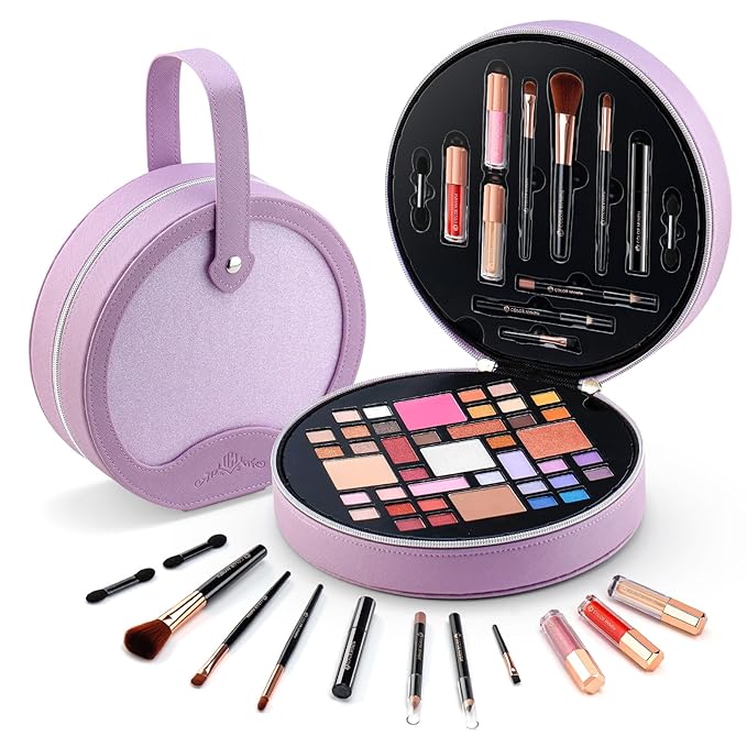 Color Nymph All In One Makeup Kit For Teens With Portable Cosmetics Bag, Multiple Makeups For Begginers As New Year,Birthday Gift Included 38-Colors Eyeshadows Lipglosses Brushes (Purple)-BrightBean Baby